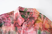 Regular-Fit Watercolor-Print Sheer Blouse