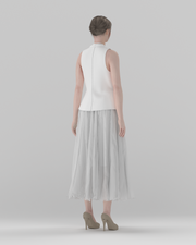 Fitted Tie-Front Vest with Peplum Hem — back view, 3D render on model (bottoms shown for styling only)
