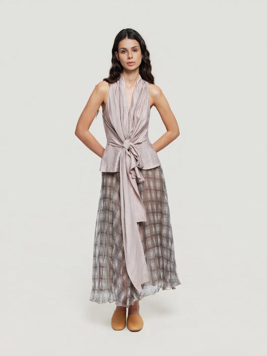 Fitted Tie-Front Vest with Peplum Hem