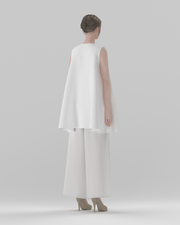 A-Line Round-Neck Sleeveless Top — back view, 3D render on model (bottoms shown for styling only)