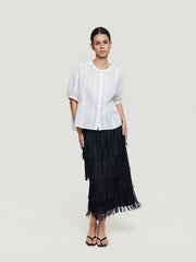 Relaxed-Fit Short-Sleeve Lace-Panel Blouse