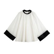 Oversized Pleated Contrast-Trim Blouse