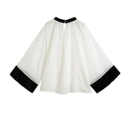 Oversized Pleated Contrast-Trim Blouse