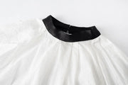 Oversized Pleated Contrast-Trim Blouse