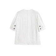 Oversized Short-Sleeve Pinstripe V-Neck Top